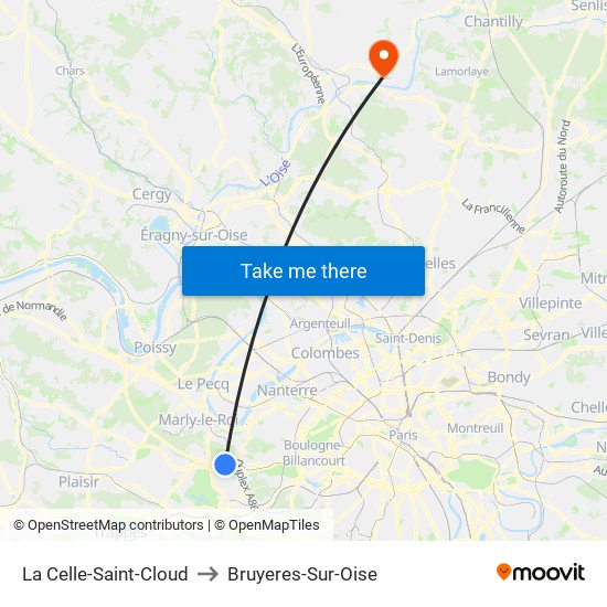 La Celle-Saint-Cloud to Bruyeres-Sur-Oise map