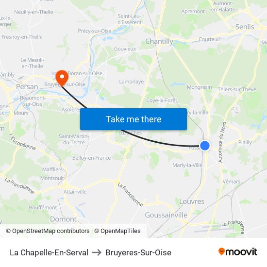 La Chapelle-En-Serval to Bruyeres-Sur-Oise map