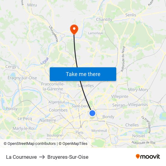 La Courneuve to Bruyeres-Sur-Oise map