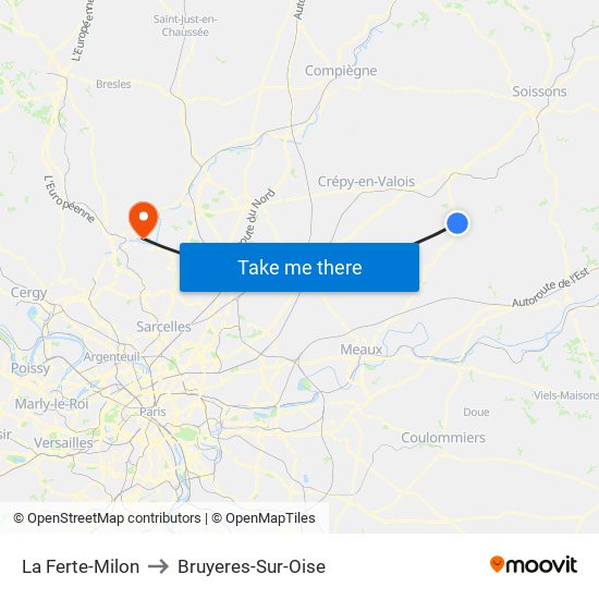 La Ferte-Milon to Bruyeres-Sur-Oise map