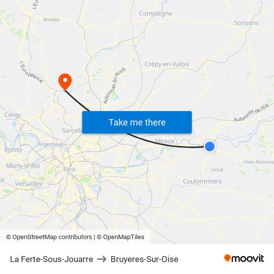 La Ferte-Sous-Jouarre to Bruyeres-Sur-Oise map