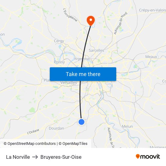La Norville to Bruyeres-Sur-Oise map