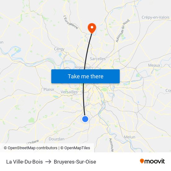 La Ville-Du-Bois to Bruyeres-Sur-Oise map