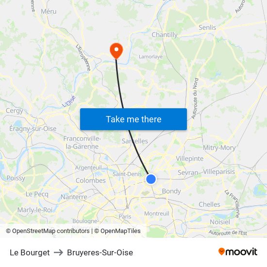 Le Bourget to Bruyeres-Sur-Oise map