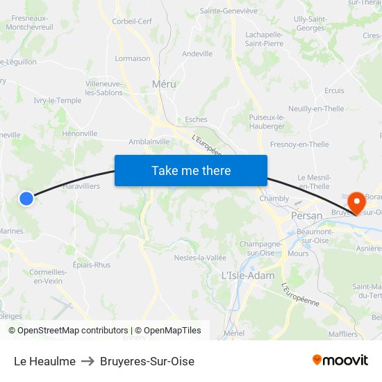 Le Heaulme to Bruyeres-Sur-Oise map