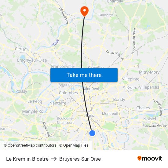 Le Kremlin-Bicetre to Bruyeres-Sur-Oise map