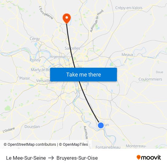 Le Mee-Sur-Seine to Bruyeres-Sur-Oise map