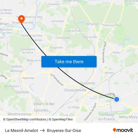 Le Mesnil-Amelot to Bruyeres-Sur-Oise map