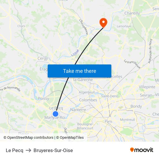 Le Pecq to Bruyeres-Sur-Oise map