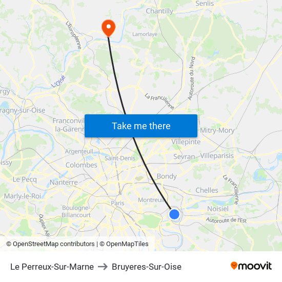 Le Perreux-Sur-Marne to Bruyeres-Sur-Oise map