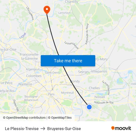 Le Plessis-Trevise to Bruyeres-Sur-Oise map