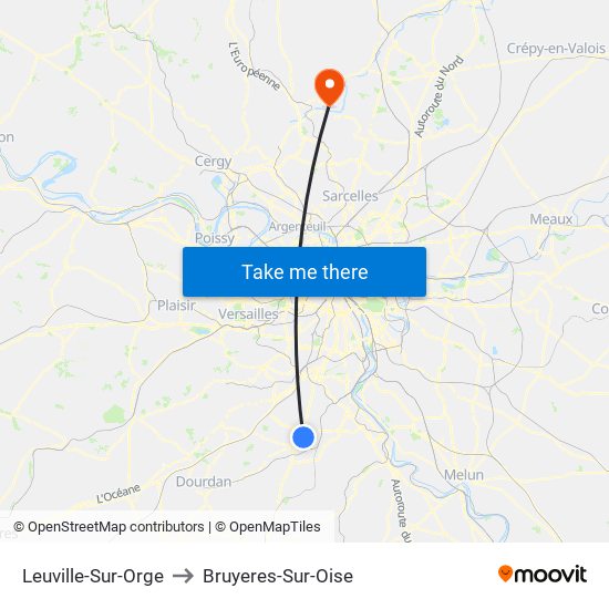 Leuville-Sur-Orge to Bruyeres-Sur-Oise map