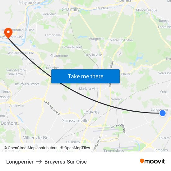 Longperrier to Bruyeres-Sur-Oise map