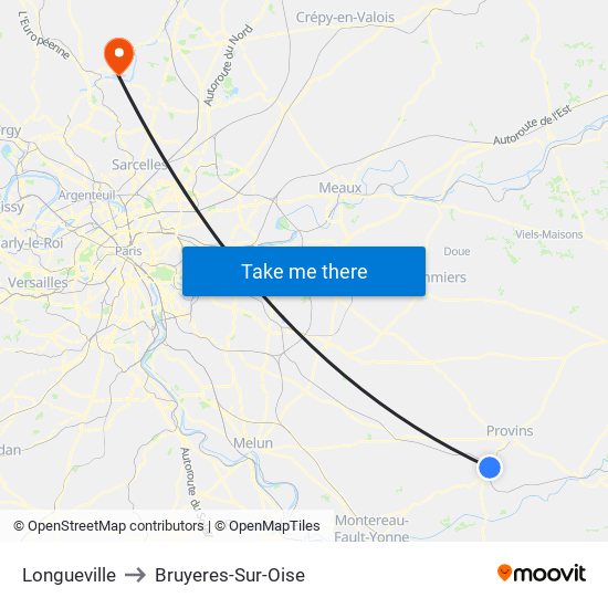 Longueville to Bruyeres-Sur-Oise map