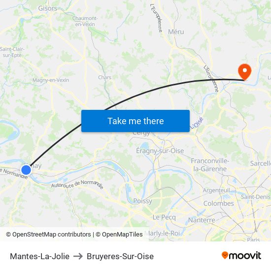 Mantes-La-Jolie to Bruyeres-Sur-Oise map
