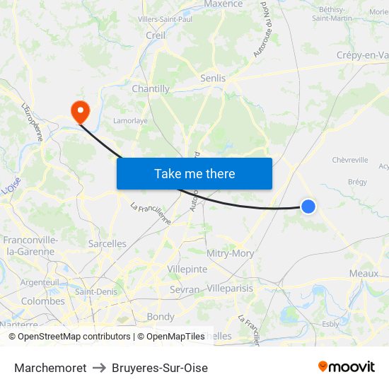Marchemoret to Bruyeres-Sur-Oise map