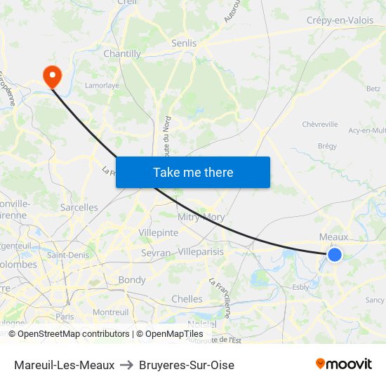 Mareuil-Les-Meaux to Bruyeres-Sur-Oise map