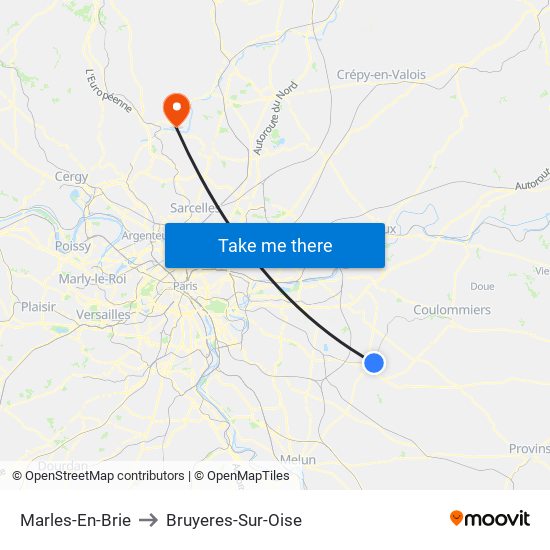 Marles-En-Brie to Bruyeres-Sur-Oise map