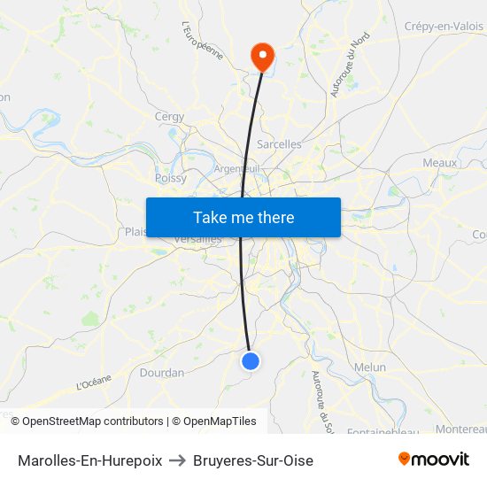 Marolles-En-Hurepoix to Bruyeres-Sur-Oise map