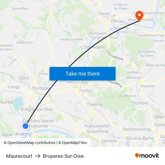 Maurecourt to Bruyeres-Sur-Oise map