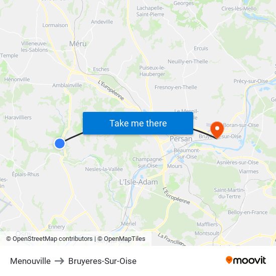 Menouville to Bruyeres-Sur-Oise map