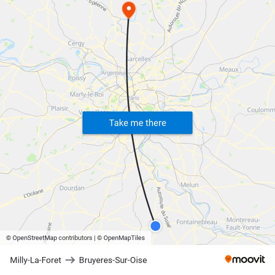 Milly-La-Foret to Bruyeres-Sur-Oise map