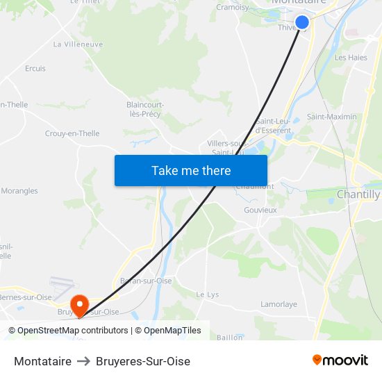 Montataire to Bruyeres-Sur-Oise map