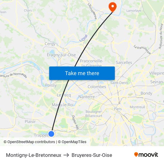 Montigny-Le-Bretonneux to Bruyeres-Sur-Oise map