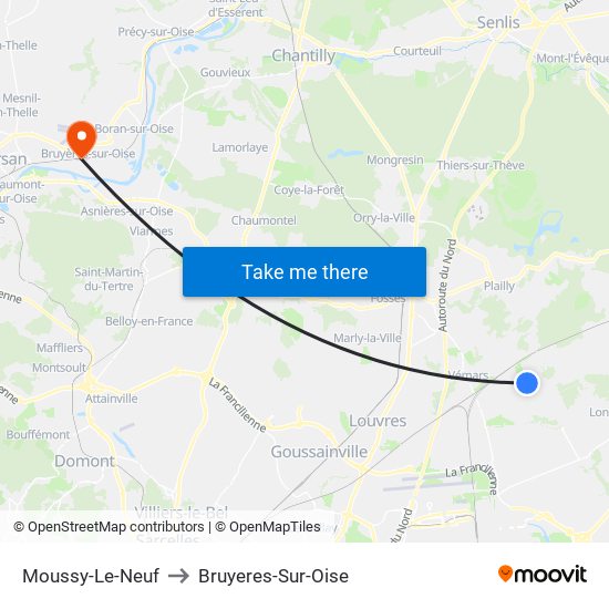 Moussy-Le-Neuf to Bruyeres-Sur-Oise map