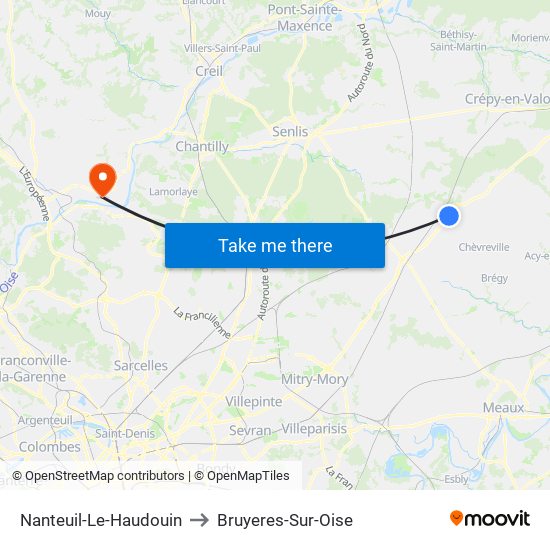 Nanteuil-Le-Haudouin to Bruyeres-Sur-Oise map