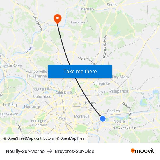 Neuilly-Sur-Marne to Bruyeres-Sur-Oise map