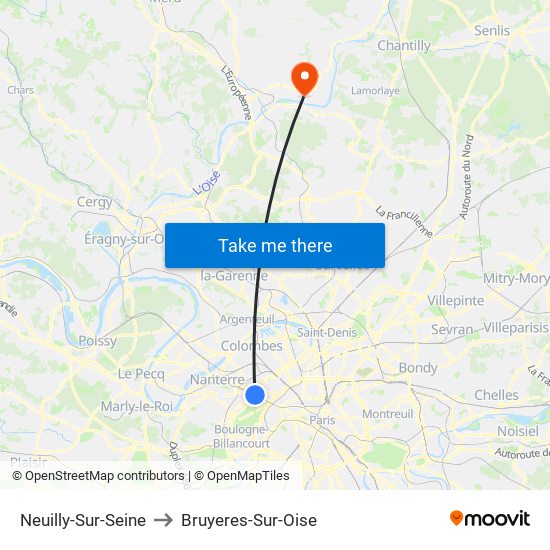 Neuilly-Sur-Seine to Bruyeres-Sur-Oise map