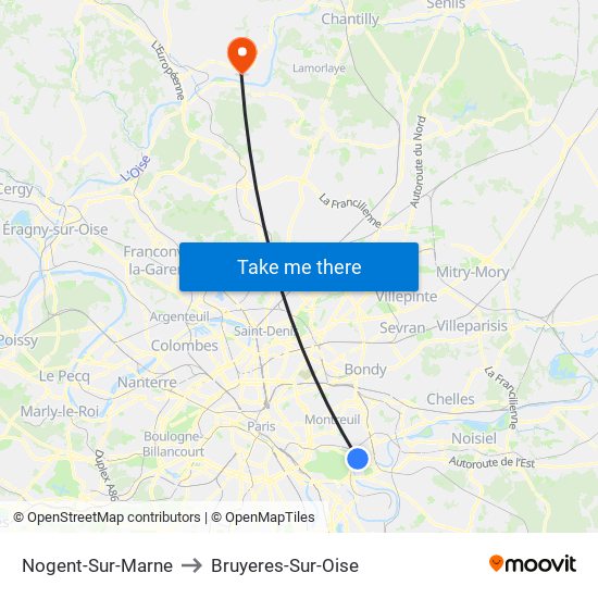 Nogent-Sur-Marne to Bruyeres-Sur-Oise map