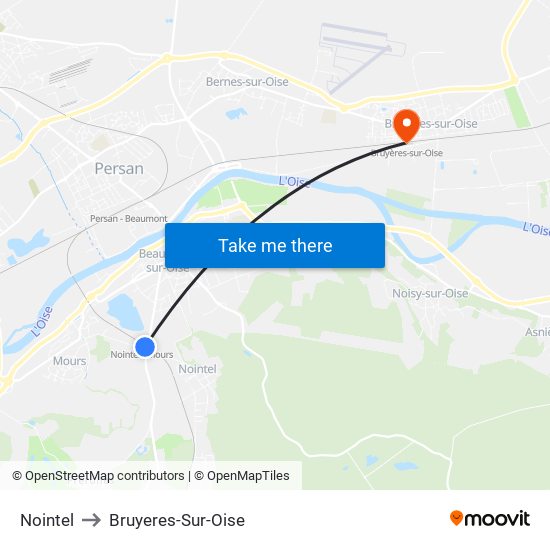 Nointel to Bruyeres-Sur-Oise map