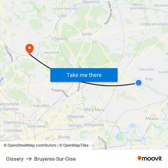 Oissery to Bruyeres-Sur-Oise map