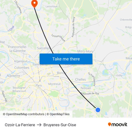 Ozoir-La-Ferriere to Bruyeres-Sur-Oise map