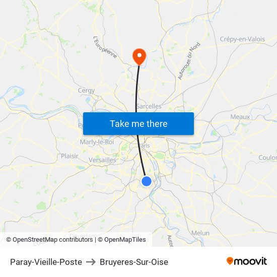 Paray-Vieille-Poste to Bruyeres-Sur-Oise map