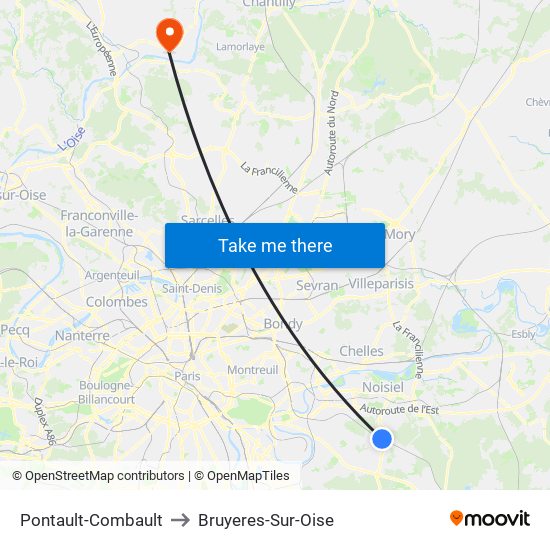 Pontault-Combault to Bruyeres-Sur-Oise map