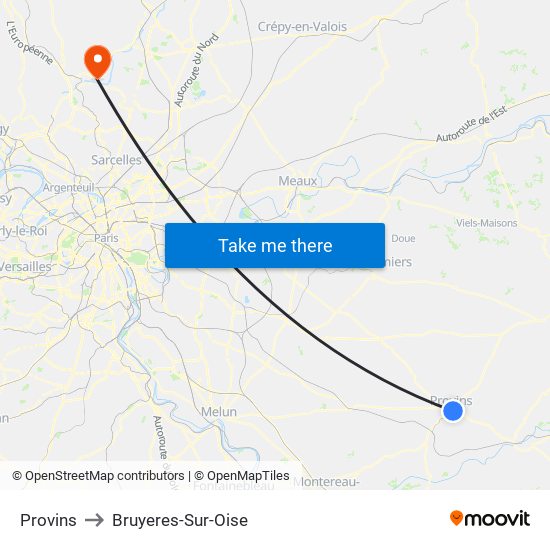 Provins to Bruyeres-Sur-Oise map