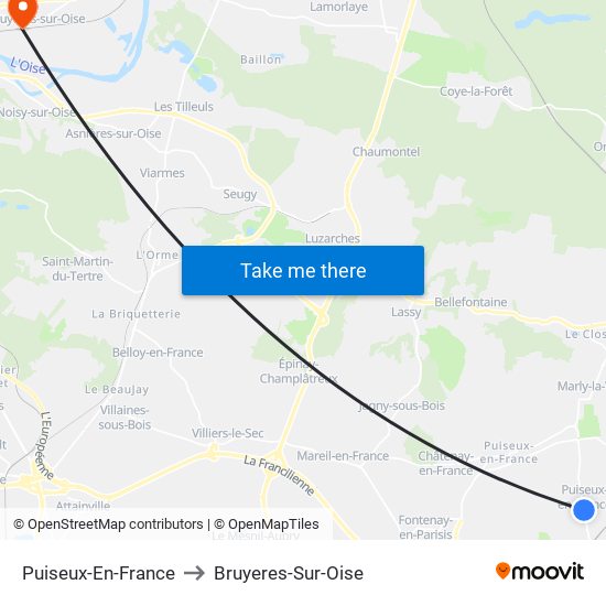 Puiseux-En-France to Bruyeres-Sur-Oise map