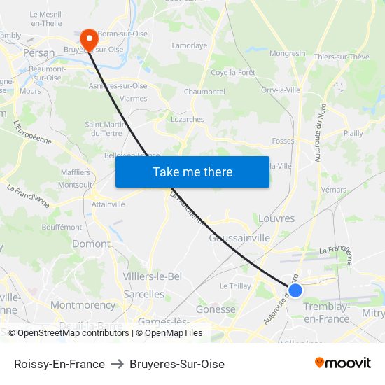 Roissy-En-France to Bruyeres-Sur-Oise map