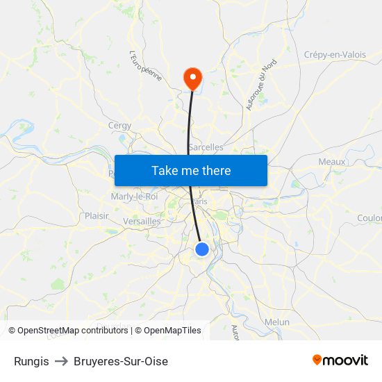 Rungis to Bruyeres-Sur-Oise map