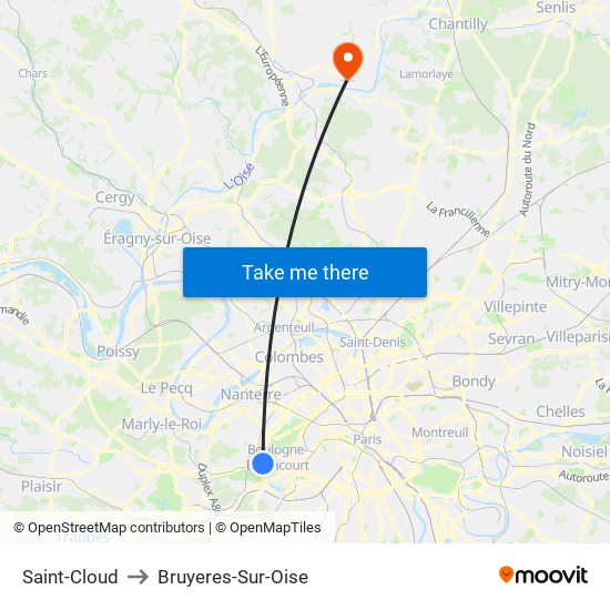 Saint-Cloud to Bruyeres-Sur-Oise map