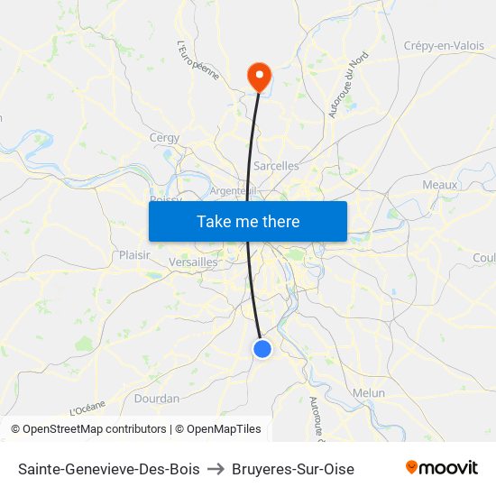 Sainte-Genevieve-Des-Bois to Bruyeres-Sur-Oise map