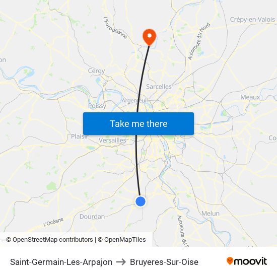 Saint-Germain-Les-Arpajon to Bruyeres-Sur-Oise map