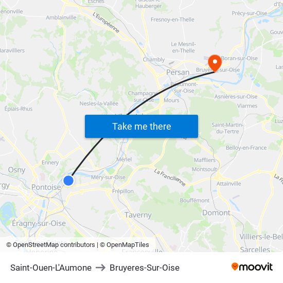 Saint-Ouen-L'Aumone to Bruyeres-Sur-Oise map