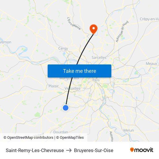Saint-Remy-Les-Chevreuse to Bruyeres-Sur-Oise map