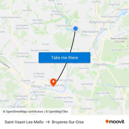 Saint-Vaast-Les-Mello to Bruyeres-Sur-Oise map