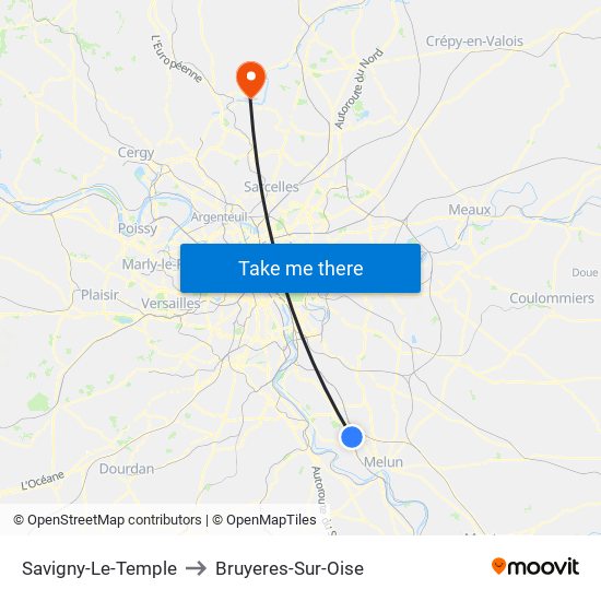 Savigny-Le-Temple to Bruyeres-Sur-Oise map