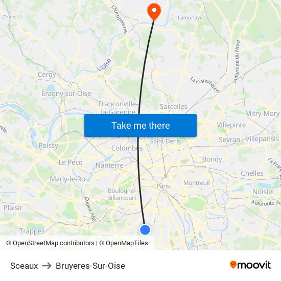 Sceaux to Bruyeres-Sur-Oise map
